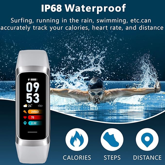 Fitness Tracker Activity Tracker Smart Watch 1.10''AMOLED Touch Color Screen,Smart Watch with 24/7 Blood Oxygen Heart Rate,Sleep Monitor,IP68 Waterproof,Step Counter Health for Women Men (Gray)