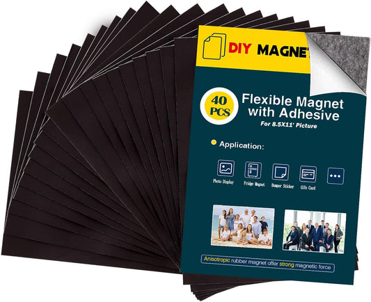 8.5X11 Inches Picture Magnets for Refrigerator, Letter Size (Bulk 40 Pieces),Magnetic Sheets with Self-Stick Adhesive for Home/Classroom/Office,Easy Cut DIY Photo Magnet