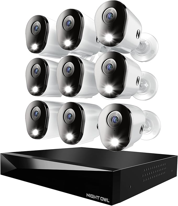 Night Owl 2-Way Audio 20 Channel DVR Video Home Security Camera System with (9) Wired 4K HD Indoor/Outdoor Deterrence Cameras and 2TB Hard Drive (Add up to 4 Wi-Fi Cameras) (9 Camera)
