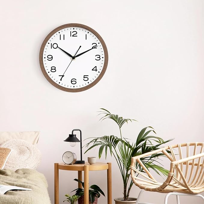 AKCISOT Wall Clock, Modern Small Wall Clocks Battery Operated 10 Inch, Silent Non-Ticking Analog Classic for Office, Home, Bathroom, Kitchen, Bedroom, School(Walnut Grain)