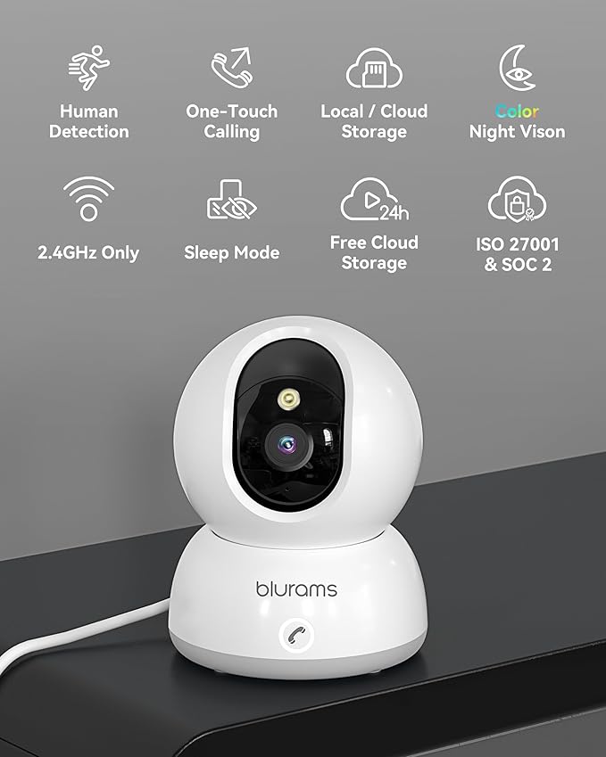 blurams Pet Camera,2K Security Camera Indoor,Dog Camera with Phone App,Home Camera for Baby with One-Touch Call,Color Night Vision,2-Way Audio,AI Motion Detection(2.4GHz ONLY) (A31C + 64GB SD Card)