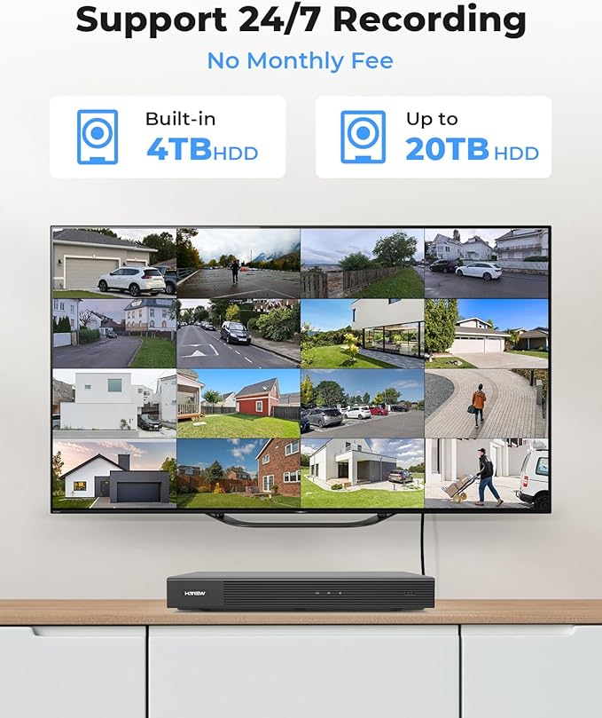 H.VIEW 16 Channel NVR PoE Security Camera System Wired, 8MP 4K 16CH Commercial NVR 4TB, Smart AI Color Night, 16x 8MP Outdoor Audio IP Cameras, 16x Network Cables, CCTV for Businesses Home
