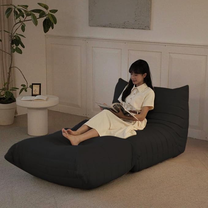 Luxury Sofa Couch Chair, Lazy Floor Seating, Fireside Bean Bag Chair, Ergonomic Tatami Sofa Lounger for Living Room, Bedroom, Office, Single Seat, Black