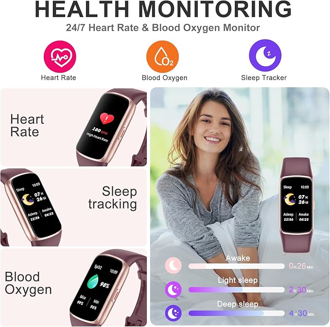 Fitness Tracker Step Counter with 24/7 Heart Rate Blood Oxygen Sleep Monitor, 1.47'' AMOLED Touch Color Screen Fitness Watch, Smart Watches for Women Men
