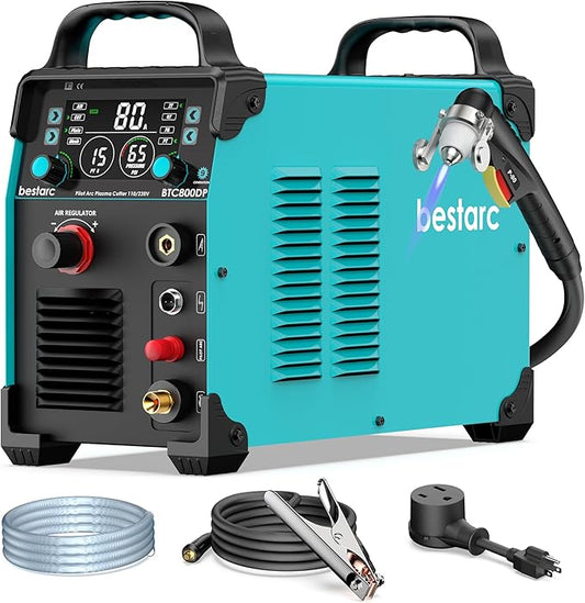 bestarc Plasma Cutter, [Pilot Arc] [Large LED Display] [Air Sensor] 80A bestarc Plasma Cutter Machine 110/220V Dual Voltage, 7/8 Inch Clean Cut 1.38 Inch Max Cut, Post Flow 2T/4T for Beginners DIY