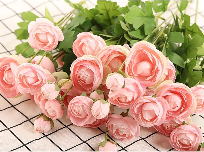Artificial Silk Flowers Ranunculus Fake Flower,Suitable for Core Decorations,Weddings,Homes,Artistic Decorations,and Props (Pink)