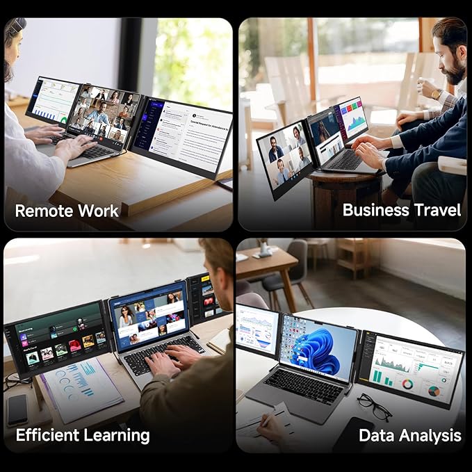 15.3" Laptop Screen Extender, 1200P FHD Ultra-Thin Triple Screen Laptop Monitor Extender, 100%sRGB Travel Portable Monitor for Laptops, Multi Screens Laptops Attachment Compatible with Windowss Mac