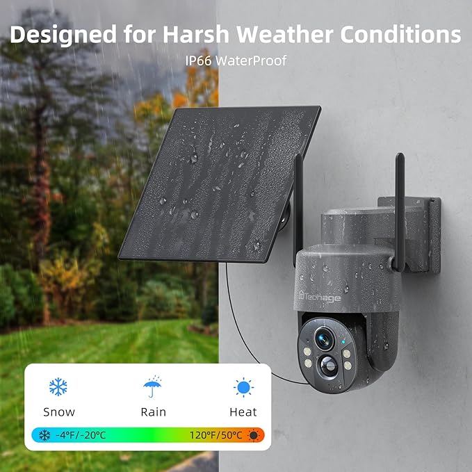 Techage 4G LTE Cellular Solar Security Camera Wireless Outdoor, 2.5K NO WiFi Security Camera with Color Night Vision, 360° PTZ Live View, PIR Motion Detection, 2 Way Talk, 64GB Card Built-in SIM Card