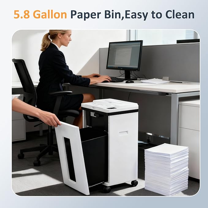 200-Sheet Auto Feed Paper Shredder, 40 Min Non-Stop Heavy Duty Shredders, P-5 Ultra Security Commercial Paper Shredder for Home Office, Micro Cut Shredder with Casters, 5.8 Gal, <60 dB(Beige)