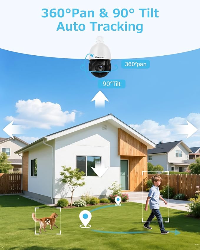 Jennov 4K 8MP Outdoor PTZ IP POE Camera with Pan Tilt 20X Optical Zoom & Human Detection, Speed Dome Security Camera with 320ft IR Night Vision, Auto Tracking, Only Work with POE NVR