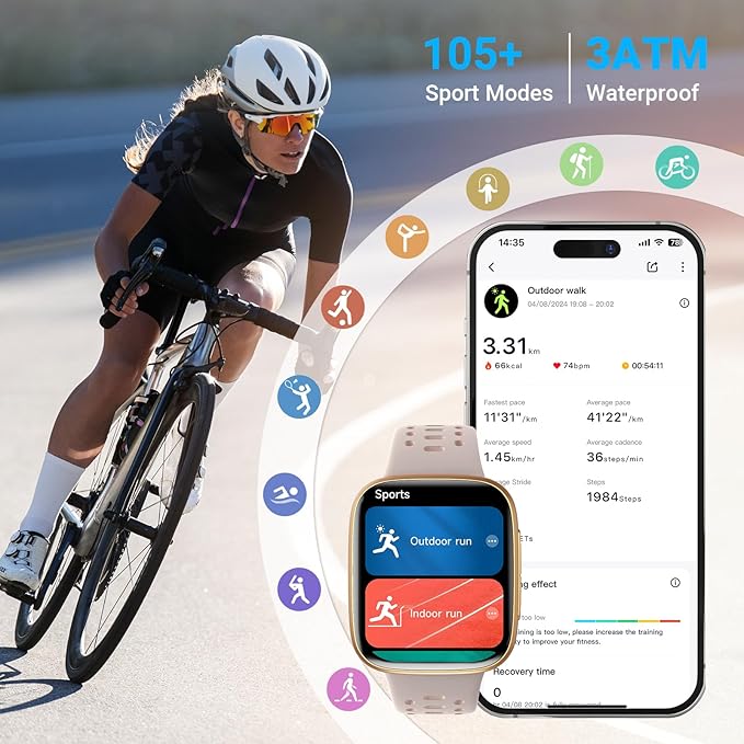 Smart Watches for Women Android iPhone (2 Bands), [1.85" AMOLED Screen] Smartwatch Fitness Tracker 3ATM Waterproof with Bluetooth Calls, AI Control, Heart Rate/SpO2/Sleep Monitor, 7 Days Battery