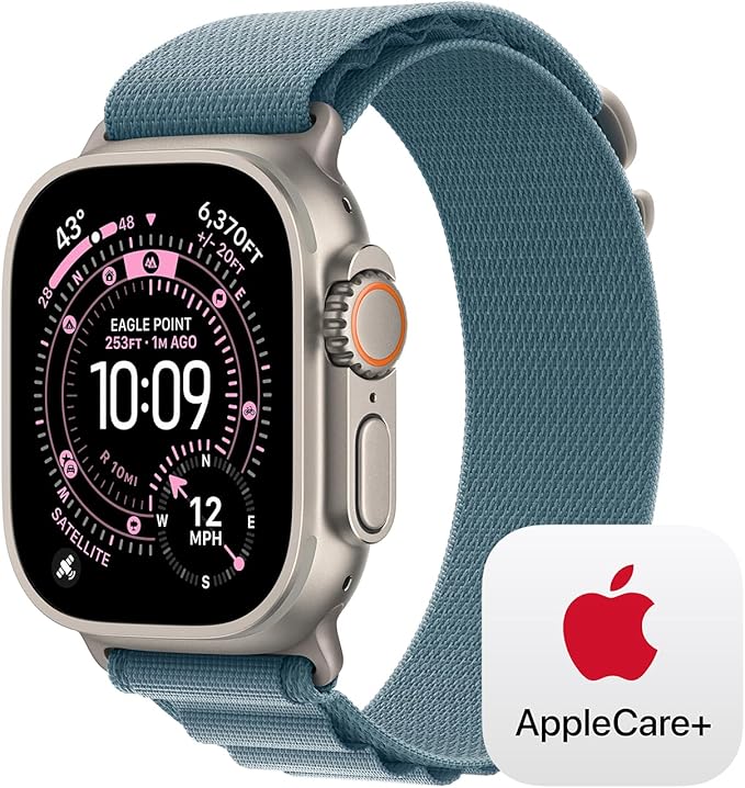 Apple Watch Ultra 3 [GPS + Cellular 49mm] Running & Multisport Smartwatch w/ Rugged Titanium Case w/ Light Blue Alpine Loop - L w/ AppleCare+ (2 years)