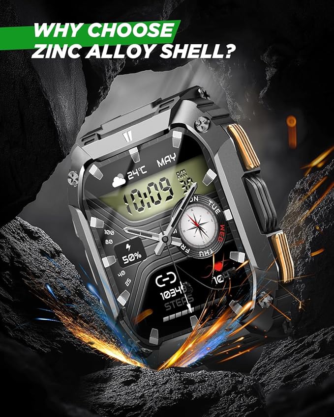 Smart Watches for Men, 1.95'' Mens Military Smart Watch for Android & iPhone, Waterproof Fitness Tracker Watch with Flashlight/100 Days Battery Life/Call/Heart Rate Sleep Monitor/100+ Sport Modes