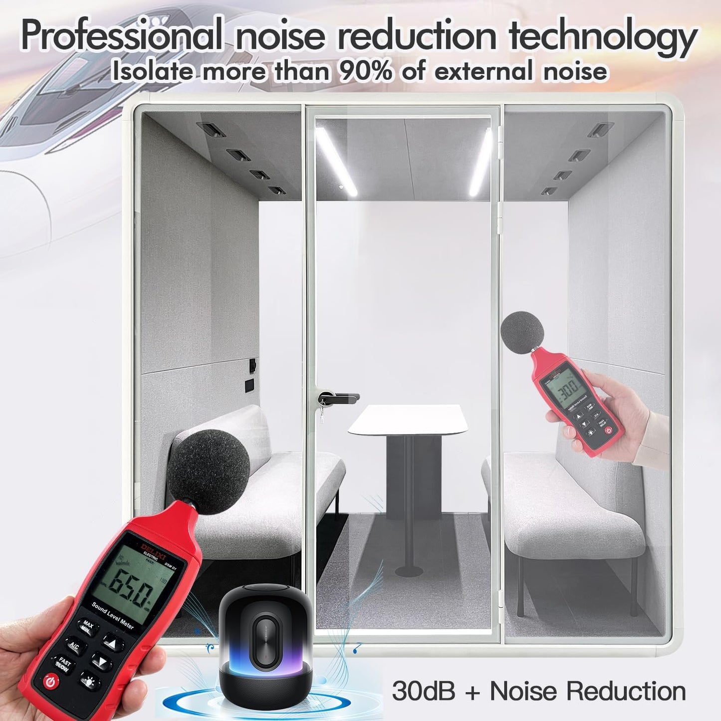 Soundproof Office Pod Booth, Quiet Meeting Pod with Acoustic Panels, Portable Modular Pod, Privacy Booth for Private Phone Calling, 4 People Personal Workspace with Sound Isolation H92in W91in D71in