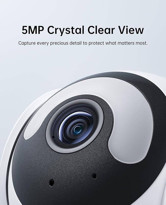 5MP Indoor Security Camera, 3K Pan-Tilt WiFi Surveillance Camera with AI Motion Detection, Human Tracking, Color Night Vision, 2-Way Audio, Bluetooth Setup, No Subscription, for Baby/Pet/Home
