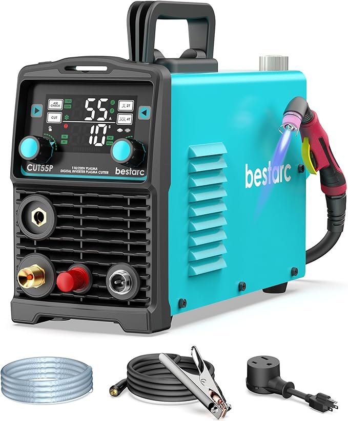 bestarc Plasma Cutter, [Pilot Arc][Large LED Display] 55A bestarc Plasma Cutter Machine 110/220V Dual Voltage, 5/8 Inch Clean Cut 3/4 Inch Max Cut, Post Flow Mesh Cut, 2T/4T for Beginners DIY