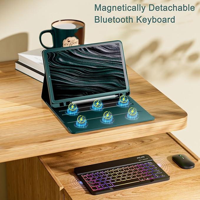 Keyboard Case for Samsung Galaxy Tab A9+/A9 Plus 11 Inch 2023 (SM-X210/X216/X218), Detachable Color Backlit Bluetooth Keyboard and Mouse, Slim Lightweight Stand Cover with Pen Holder (Green)