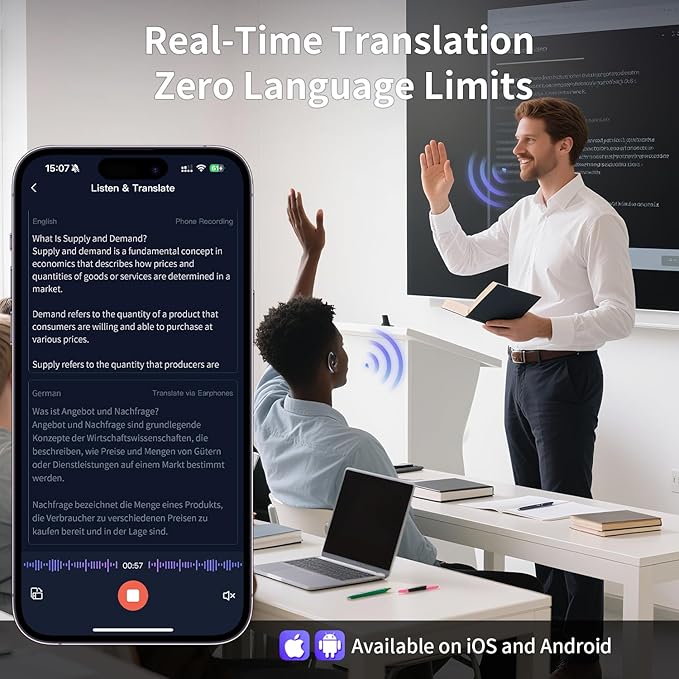 AI Translation Earbuds Real Time, 145 Language Translator Earbuds, Open-Ear Bluetooth 5.4, No Subscription, 60H, USB-C Fast Charge, Translation Headphones for Business Travel Learning (Midnight Blue)