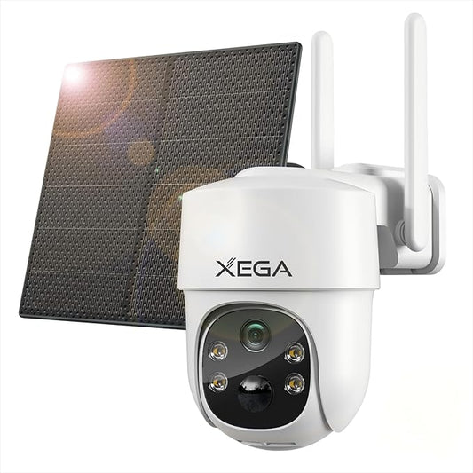Xega 4G LTE Cellular Security Camera Solar with SIM Card,Wireless Outdoor No WiFi Security Camera,2K HD PTZ Night Vision Motion Detection 2 Way Talk TF&Cloud Storage,Only Support the Built-in SIM Card
