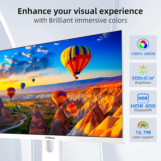27” White Monitor，QHD (2560x1440P) 180Hz 100% sRG Computer Monitors，IPS Panel, 3Sides Frameless, Flicker-Less,Blue Light Filter, for Office & Gaming (DP,HDMI)
