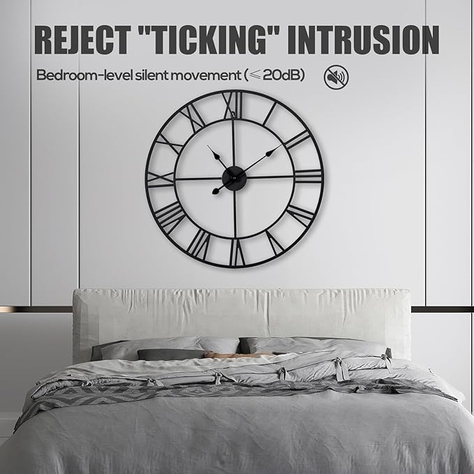 Large Wall Clock for Living Room Decor – 32 Inch Silent Non-Ticking Modern Farmhouse Wall Clock, Oversized Decorative Metal Roman Numeral Clock