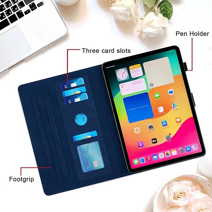 Case for Samsung Galaxy Tab S10 Lite/S10 Fe/S9 Fe 10.9" /S9 11" Tab Cases Multi-Angle Viewing Smart Stand with Pocket Auto Wake/Sleep PU Leather Tablet Flip Folio Cover Blue