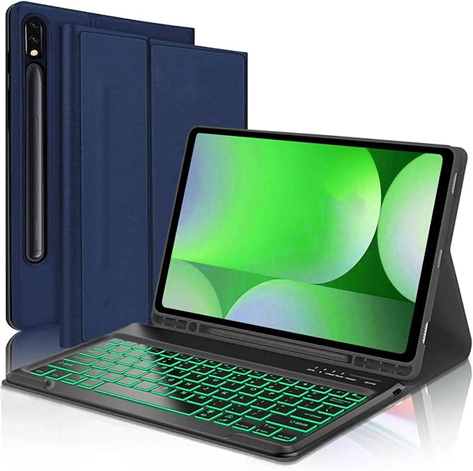 Keyboard Case for Samsung Galaxy Tab S10+ Plus/ S9FE Plus/ S9 Plus/ S9+/ S8+/S8 Plus/ S7 FE/S7 Plus/S7+ 12.4 Inche, Smart Wireless Keyboard Case with Pen Holder(Blue)