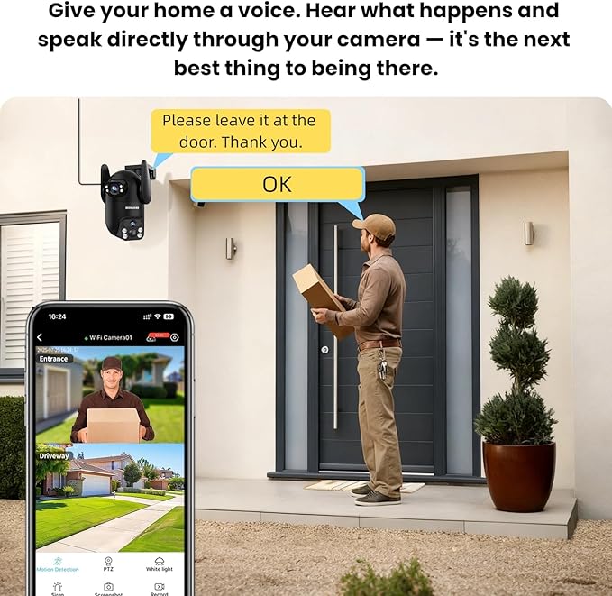 Solar Security Cameras Wireless Outdoor, Dual Lens 2K 360° View Cameras for Home Security, 2.4/5 GHz Wi-Fi, 2-Way Audio, Night Vision, Motion Detection, SD/Cloud Storage, IP65 Outdoor Camera