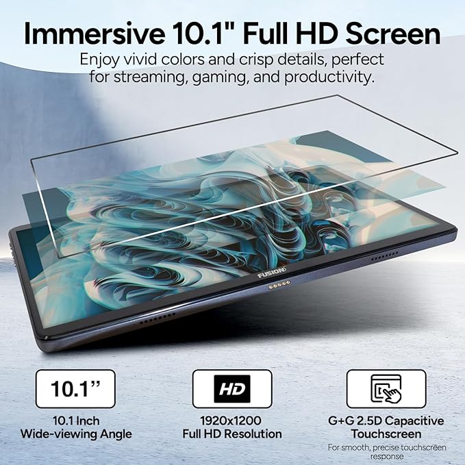 Fusion5 10.1" Android Tablet with Keyboard - Octa-core CPU, Android 13, 8GB RAM 128GB Storage, Full HD, 10 Inch, Touchscreen, Dual-Band WiFi, Dual Cameras, USB Type C, Fast Charging, Slim & Stylish