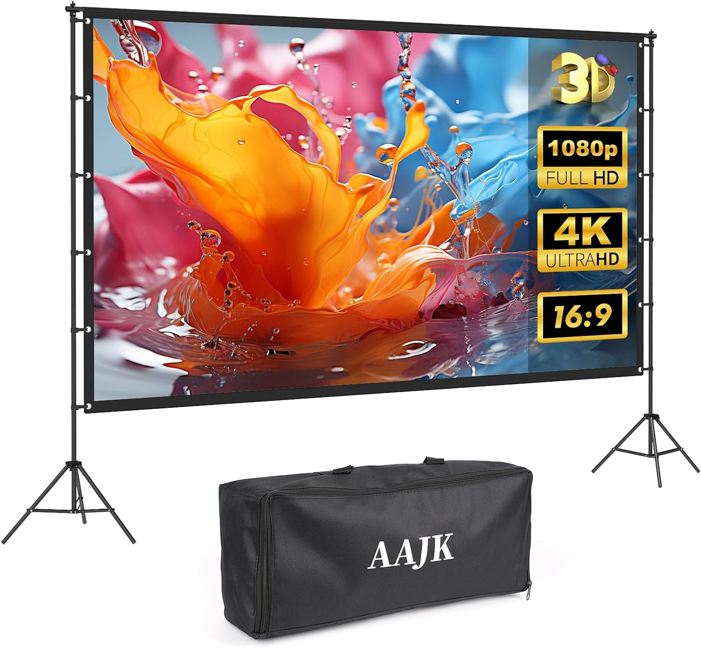 AAJK100-inch Portable Projector Screen with Stand – Elevate Your Outdoor Movie Nights with 4K HD Clarity and Lightweight Convenience