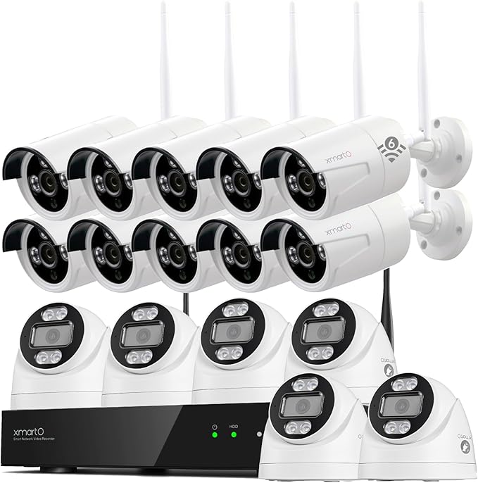 xmartO 16CH 16 Pcs Home Security Camera Kit, 6 * 2K HD Dome Camera and 10 * 2K 3MP Super HD WiFi Home Security Camera, 2-Way Audio, Night Vision, 24/7 Surveillance Camera, No Monthly Fee