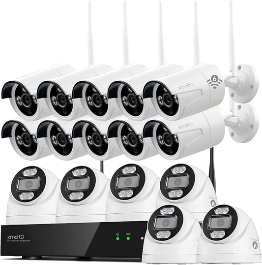 xmartO 16CH 16 Pcs Home Security Camera Kit, 6 * 2K HD Dome Camera and 10 * 2K 3MP Super HD WiFi Home Security Camera, 2-Way Audio, Night Vision, 24/7 Surveillance Camera, No Monthly Fee