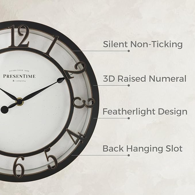 Presentime & Co 10" Farmhouse Series Wall Clock, Vintage Style, Retro Clock, Silent no Ticking, Oil Rubbed Bronze Finish