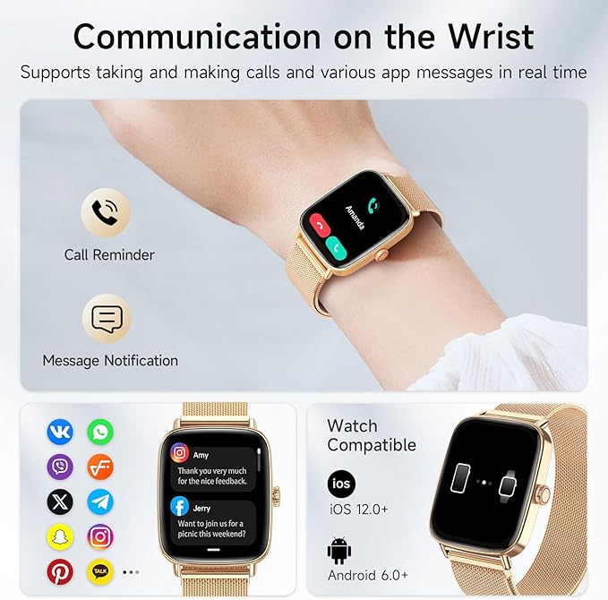 Smart Watch for Men Women, 1.85" HD Smartwatch Compatible iPhone/Samsung/Android (Answer/Make Calls), 100+ Sport Modes Fitness Tracker with Heart Rate/Sleep/SpO2 Monitor, IP68 Waterproof, Metal Band