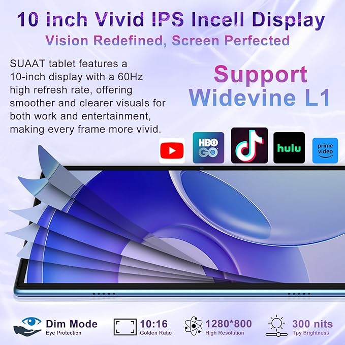 10 Inch Tablet Android 15 Tablets with Keyboard, 30GB 64GB 1TB Expand Tab PC with 2.0GHz Octa-Core, 8MP Camera, 6000mAh, GMS, WiFi 6, BT 5.0, FHD Display, Widevine L1, Gemini AI (Blue)