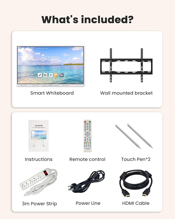 Smart Board for Classroom, 75" 8+128 GB Interactive Smartboard Built-in Android OS & Open App Ecosystem - 4K Touchscreen Electronic Digital Whiteboard for Home Office School Studio Display