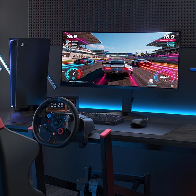 KOORUI 34-inch Curved Ultrawide WQHD 3440×1440 Gaming Monitor, 180Hz 1000R- PIP/PBP, 1ms(MPRT), HDR400, DCI-P3 95%, FreeSync Premium, 1 x DP 1.4 & 2 x HDMI 2.0, Tilt Height Swivel Adjustment, 34E6UC