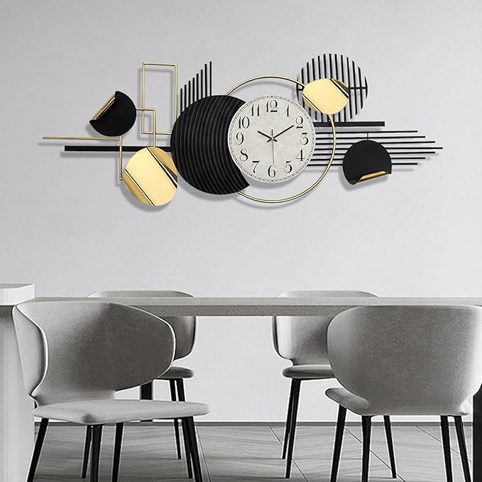 Large Modern Wall Clock,Metal Black White Wall Clock Silent Non-Ticking, Battery Operated,57x 23 Inches Wall Art,Oversized Decorative Metal Clock for Living Room,Dinner Room,Bedroom