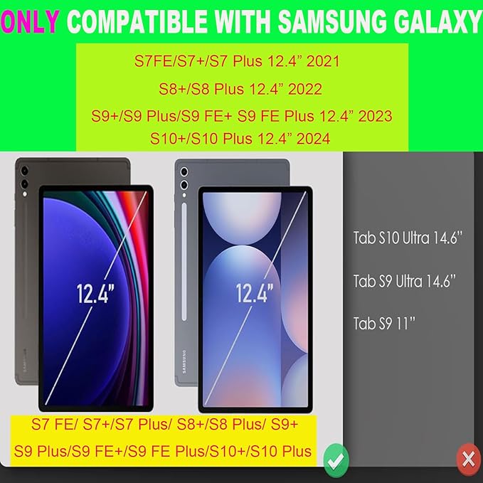 Keyboard Case for Samsung Galaxy Tab S10+ Plus/ S9FE Plus/ S9 Plus/ S9+/ S8+/S8 Plus/ S7 FE/S7 Plus/S7+ 12.4 Inch, Smart Wireless Bluetooth Keyboard Case Cover with Pen Holder(Black)