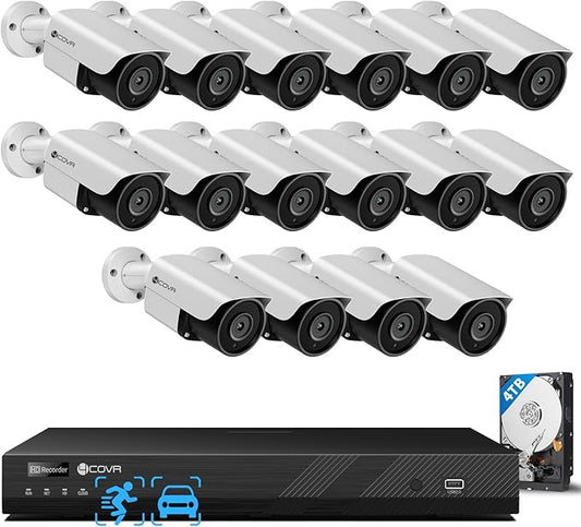 4COVR 16 Channel Security Camera System for Business, 16CH 4K NVR with 4TB HDD, AI Human Vehicle Detection, 16x 5MP Commercial IP67 IP Bullet PoE Camera, Night Vision, 24/7 Recording, LY37EX5M1616