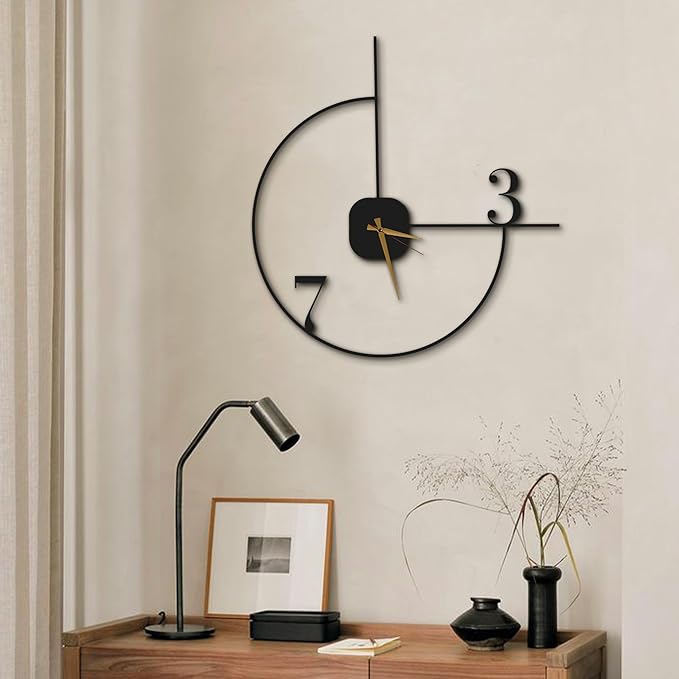 Minimalist Wall Clock 14-Inch – Black Metal, Silent Non-Ticking Quartz, Sleek Contemporary Design for Kitchen, Bedroom, Office