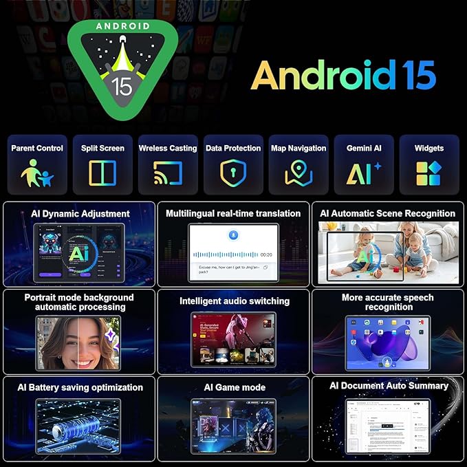 2025 11 inch Tablet, Android 15 Tablets with Keyboard, 24GB+256GB+2TB Expand, Octa-Core, 8000mAh, Tablet PC with 5G/2.4G WiFi, BT5.0, GMS, GPS, 2 in 1 Tablets with Case, Mouse, Stylus(Green Case)