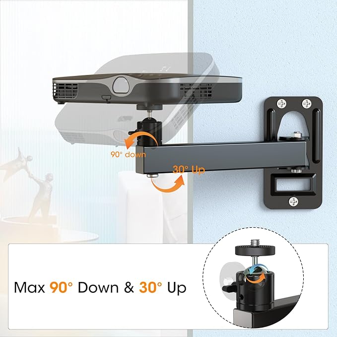 Mini Ceiling Wall Projector Mount Stand- Adjustable Tilt&Swivel Hanging Projector Holder Wall Mount Hanger Rack Stand for Mini Projector with Cable Ties