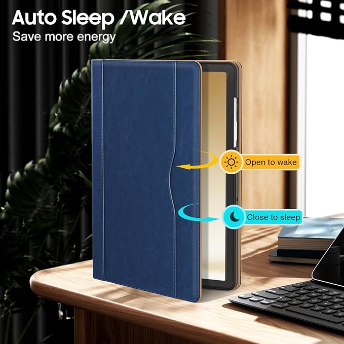 OKP Case for Samsug Galaxy Tab A9+ Plus 11 inch 2024(SM-X210/X216/X218), PU Leather Folio Cover with Multi-Angle Stand//Pen Holder, Auto Wake/Sleep Case for Galaxy A9+ 11" Tablet (Navy Blue)