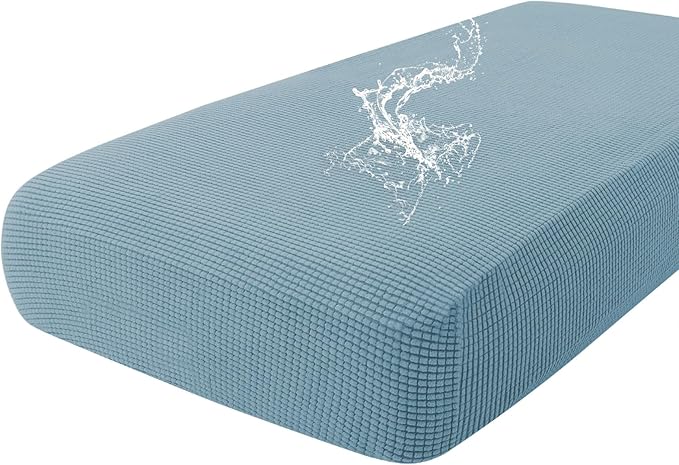 hyha Waterproof Couch Cushion Covers for Pets, Non Slip Sofa Seat Cover for Dogs Washable, Soft Thick Stretch Jacquard Fabric, Sofa Slipcovers with Elastic Bottom (1 Piece for Large, Lake Blue)
