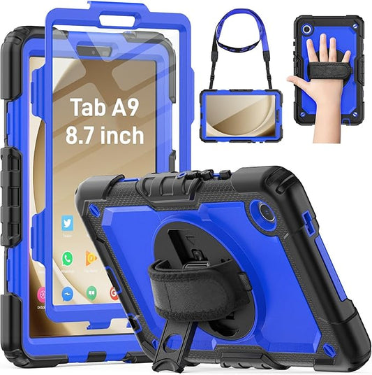 HXCASEAC Case for Samsung Galaxy Tab A9 8.7 Inch, Protective with Screen Protector/Hand Strap/Pen Holder, Sturdy Shockproof for Samsung A9 Tablet Case SM-X110 SM-X115 SM-X117 - Blue