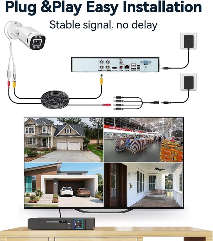 Wired Security Camera System Outdoor, 4 Channel 5MP Lite AHD TVI DVR Recorder with 500G HDD, 4pcs Wired Surveillance CCTV Bullet Camera Indoor Outdoor, Smart Motion Detection, Night Vision