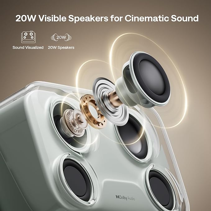 Aurzen BOOM mini Google TV Movie Projector with WiFi and Bluetooth, Voice Control, Family Mode, 20W Dolby Audio, Real-Time Focus, 4K Supported Smart Portable Home Theater Projector Outdoor, Green
