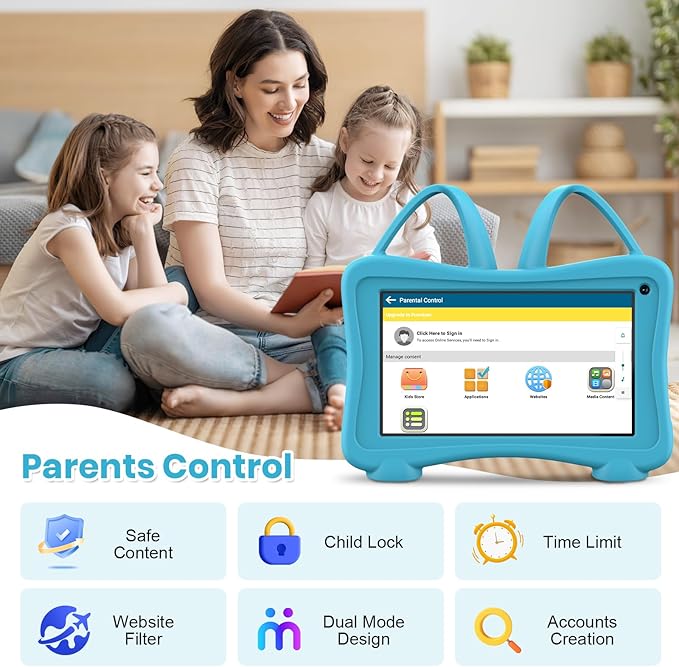 Kids Tablet 7 Toddler Children's Learning Tablet with WiFi, YouTube, Parental Control, Durable Case Education Learning Apps for Boys Girls (Blue)