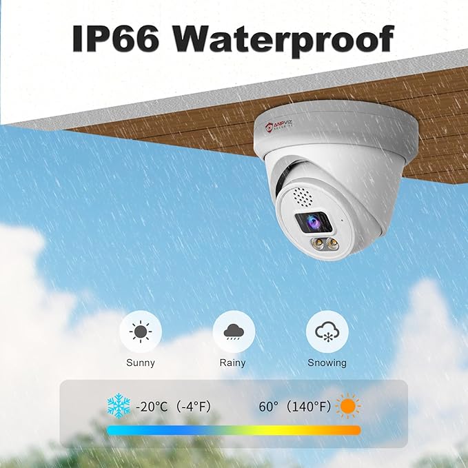 Anpviz 4K IP PoE Camera, PoE Turret Security Camera Outdoor with Built-in Mic & Speaker, Human Vehicle Detection, 100FT Smart Color Night Vision, 8MP(3840x2160), Up to 256GB SD Card, NDAA Compliant